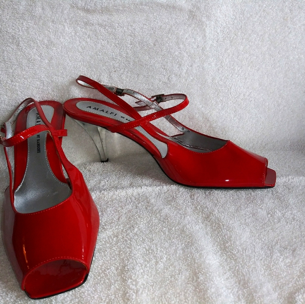 Amalfi by Rangoni red patent open toe sling backs